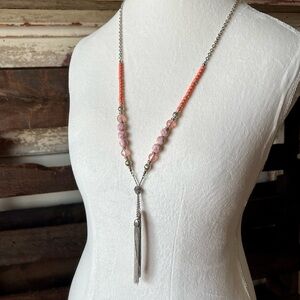 NWT RUBY RD Long Coral and Floral Bead Y Necklace